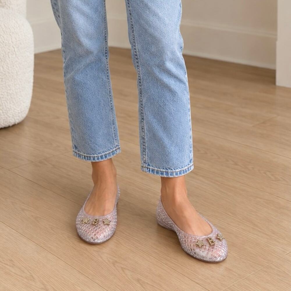 NWT Bebe Clear Rhinestone Charm Jelly Ballet Flats Size 7